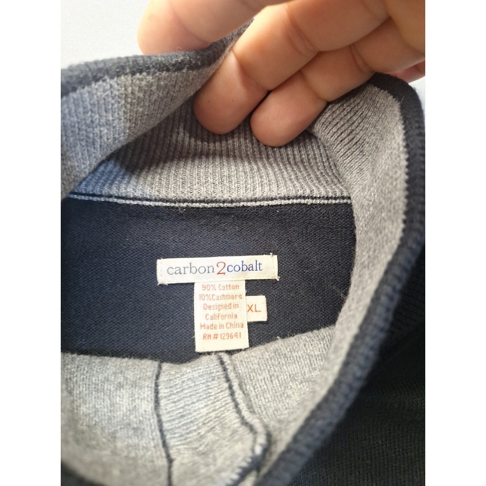 Carbon 2 Cobalt Sweater Mens XL Black Cotton Cashmere 1/4 Button Casual Preppy - Picture 7 of 10
